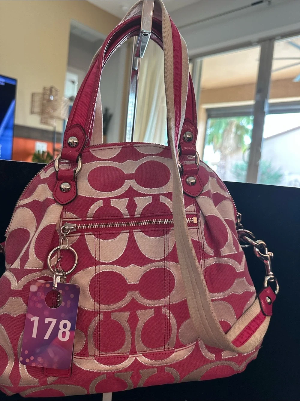 Coach #178 Poppy Signature Lurex C Outline Satchel/Crossbody